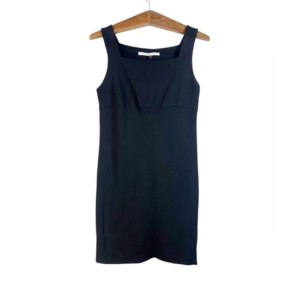 Diane Von Furstenberg DVF Black Side Zip Classic LBD Square Neck Dress Size 6